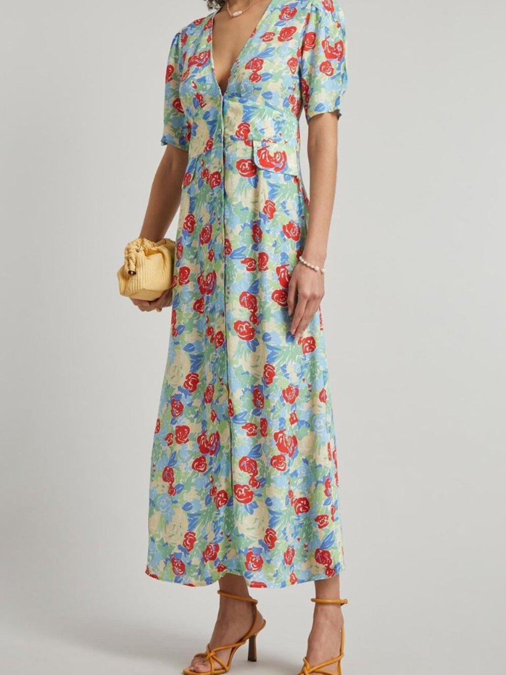 RIXO Jackson Floral Crepe Midi Dress Medium US Size 8 Viscose Cottagecore